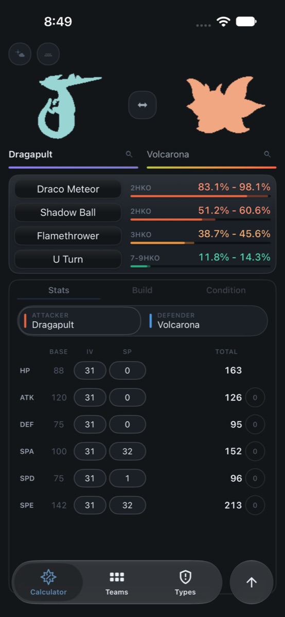 PokeVanina calculator screen showing damage ranges