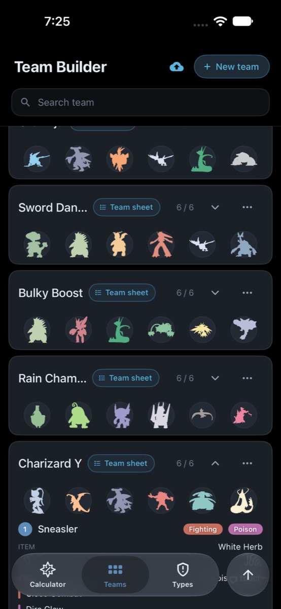 Team Builder screen
